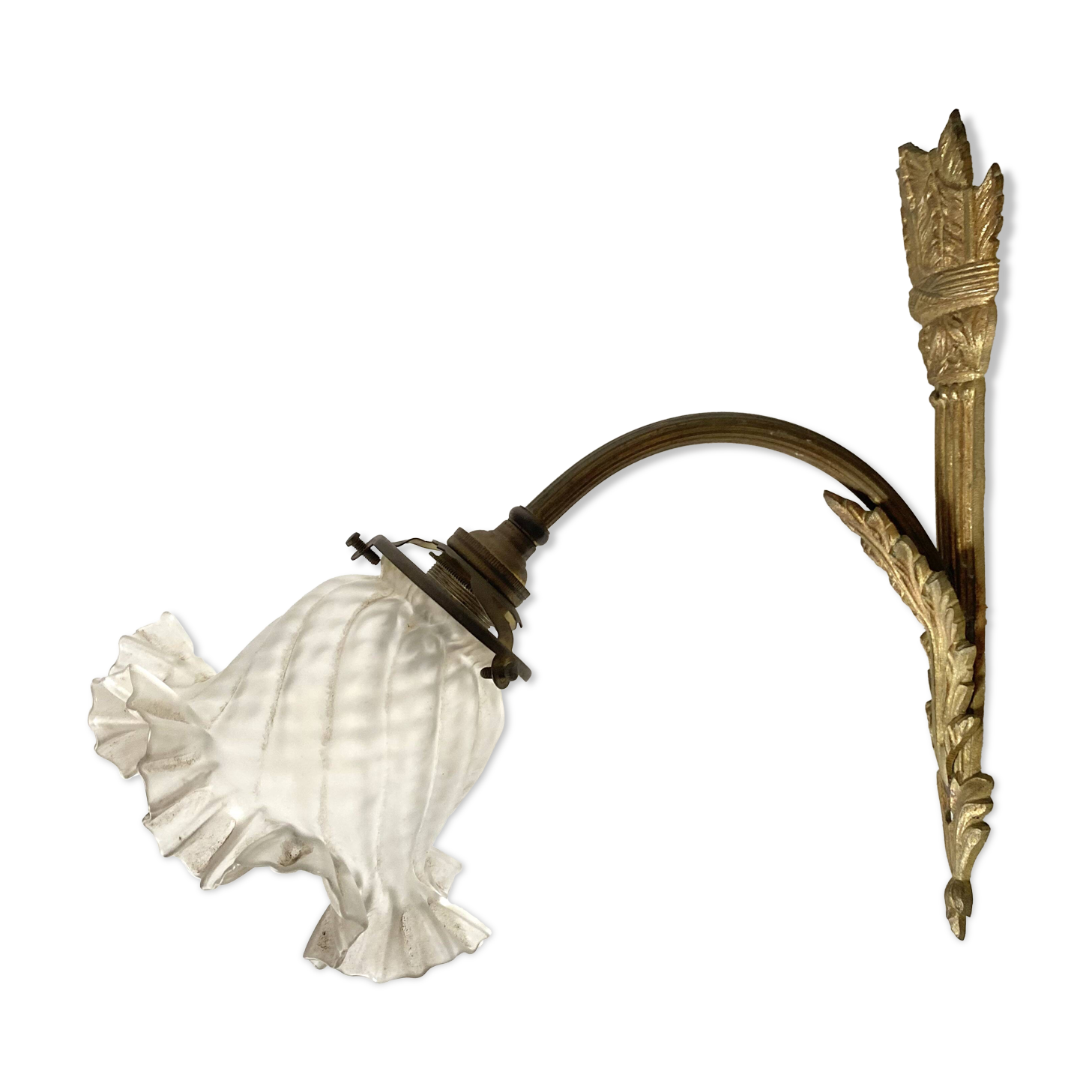 Antique bronze and glass tulip wall lamp