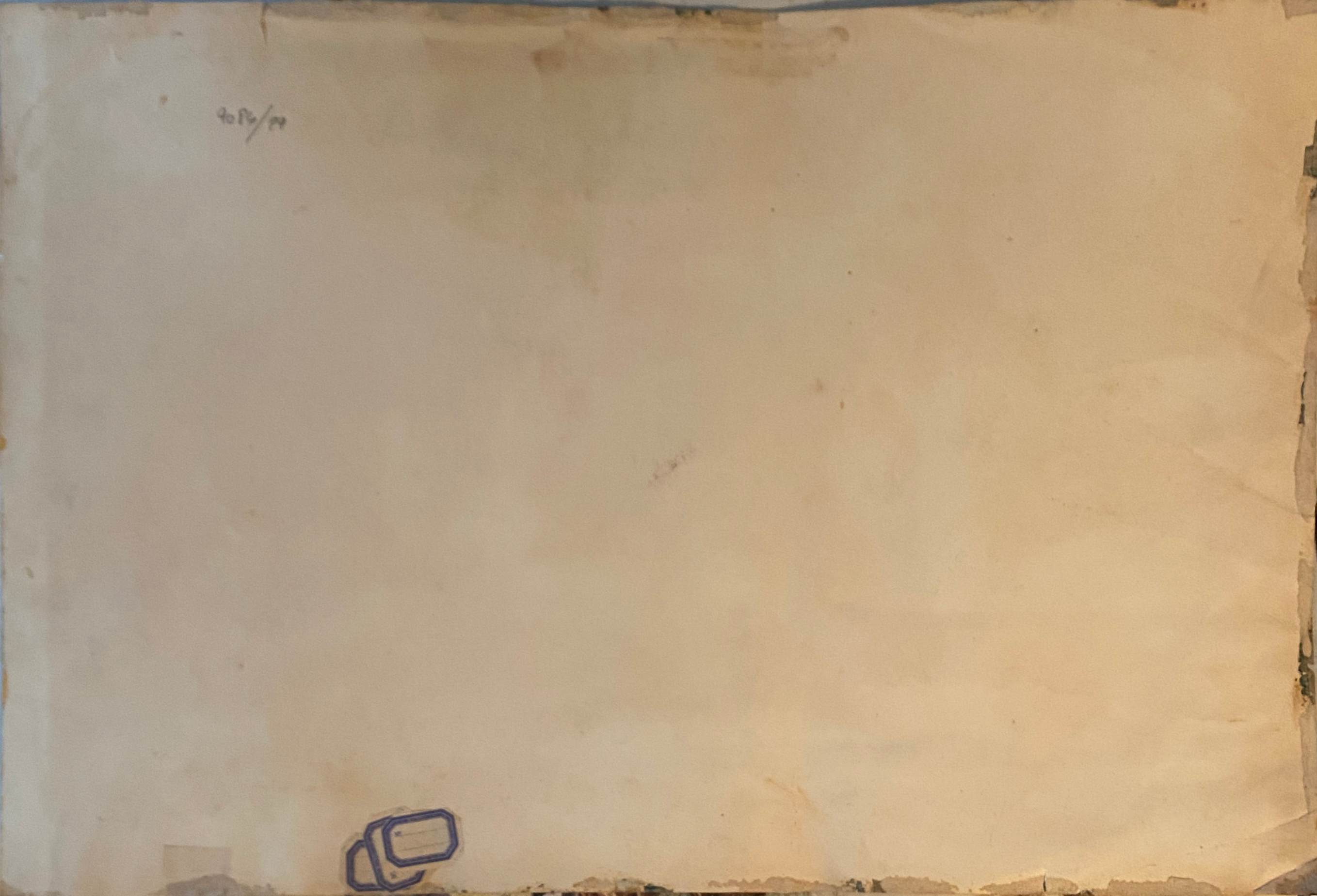 Watercolor painting "Landscape with Abbey village and pasture" XIXth century