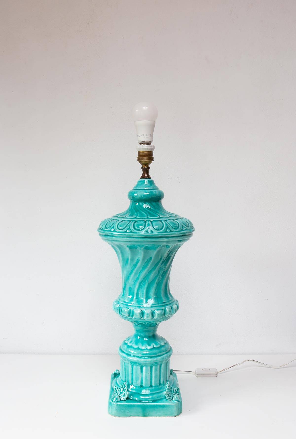 Large turquoise blue table lamp Manises from the 1960s (61 cm)