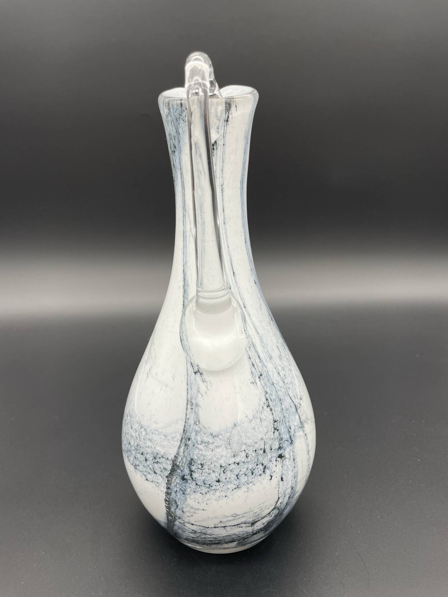 Pichet vintage en verre soufflé blanc et gris, style Murano