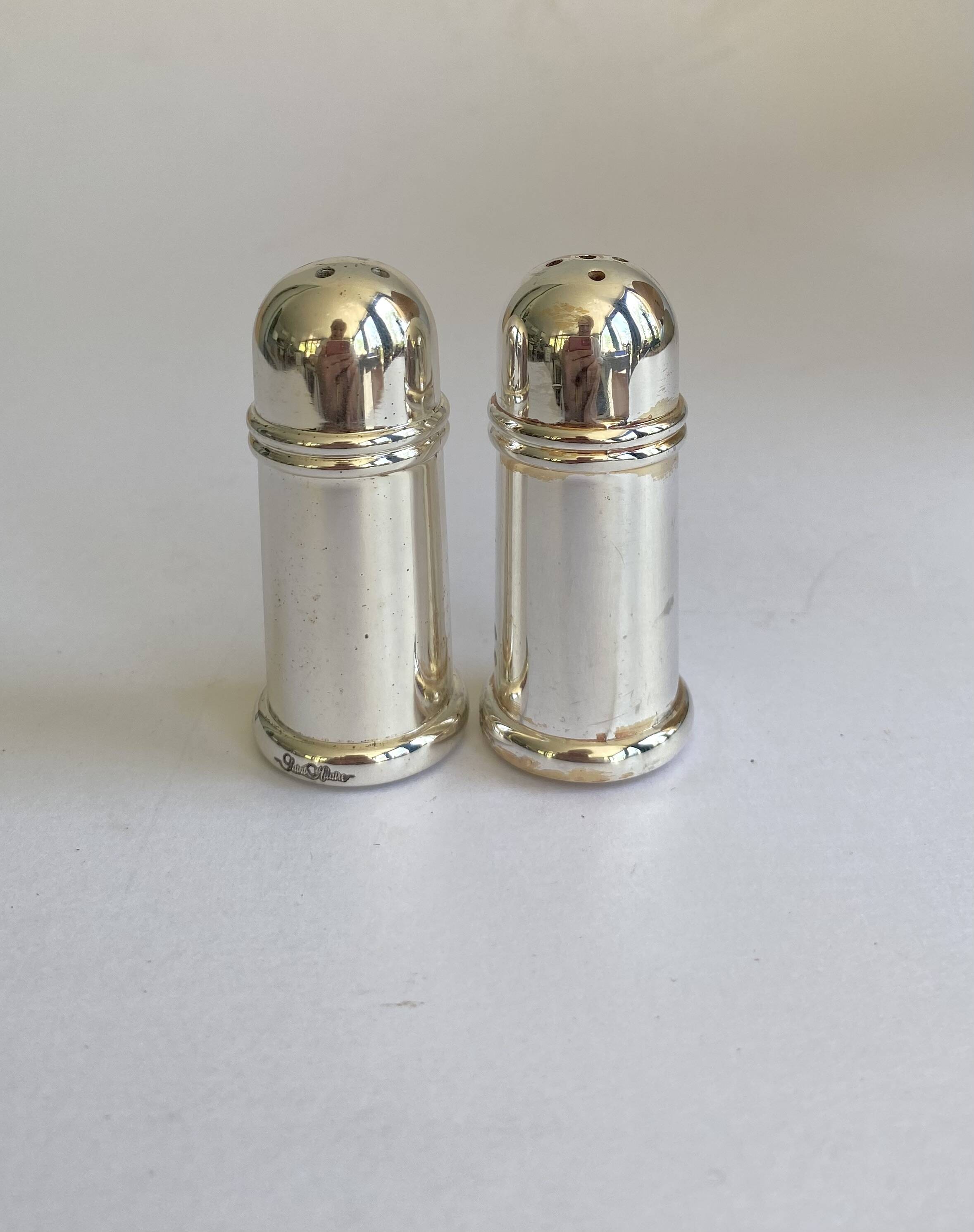 Salière, poivriez métal argenté, coffret, années 80