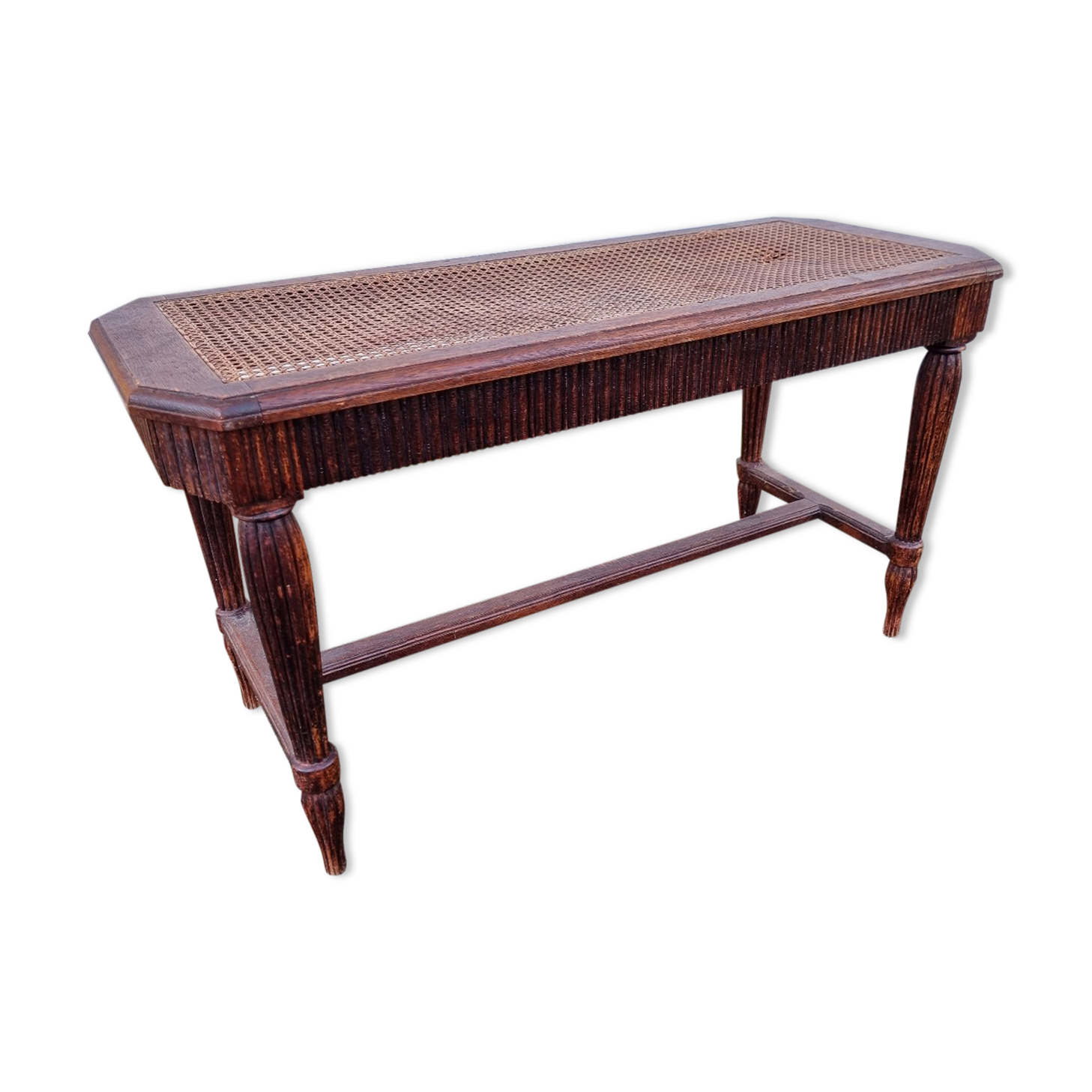 Louis XVI piano bench braided rattan