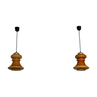 Pair of vintage opaline glass pendants from the 1960s.