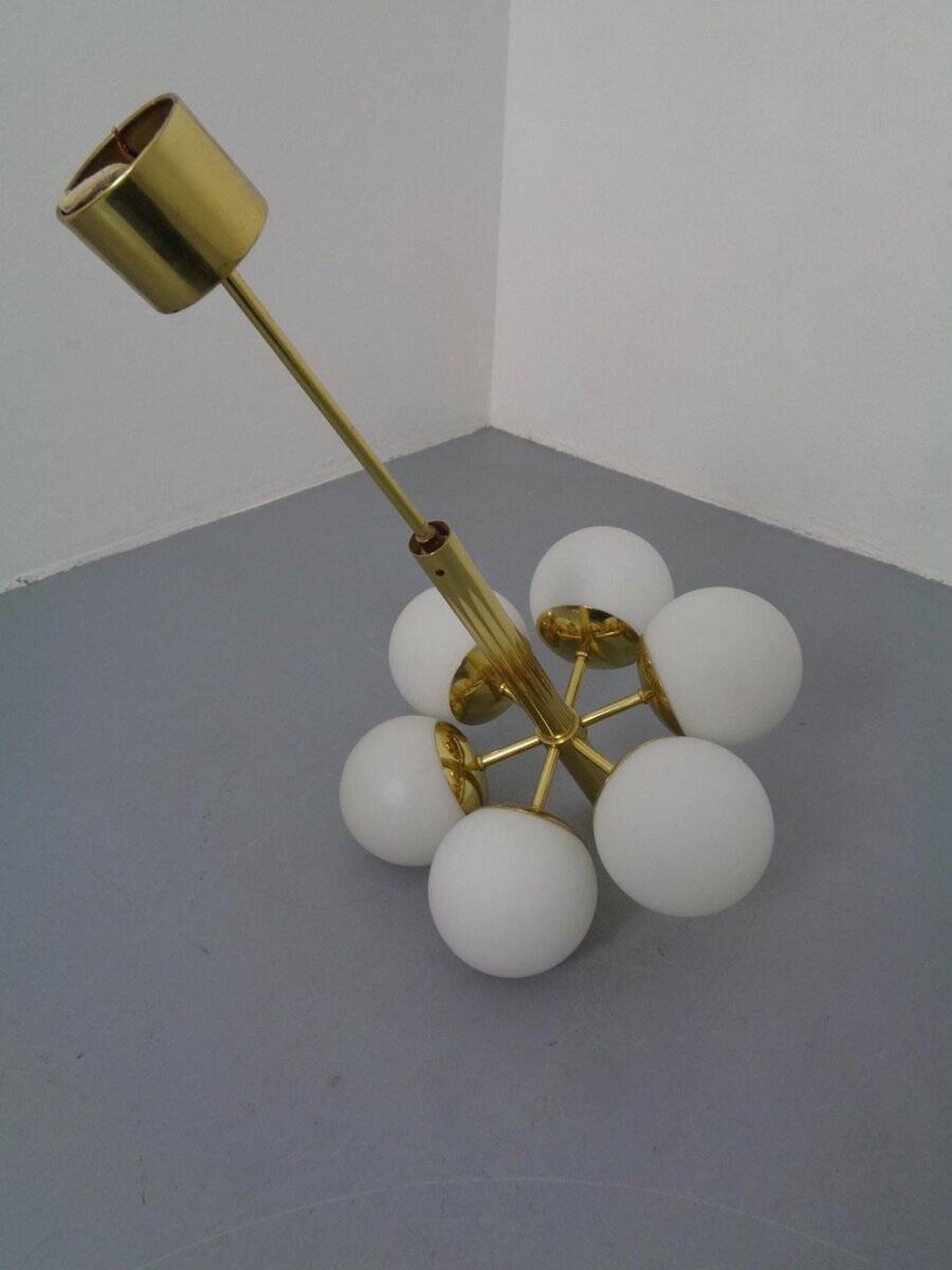 Sputnik brass and glass ceiling chandelier from Kaiser Idell / Kaiser Leuchten, Germany, 1960s
