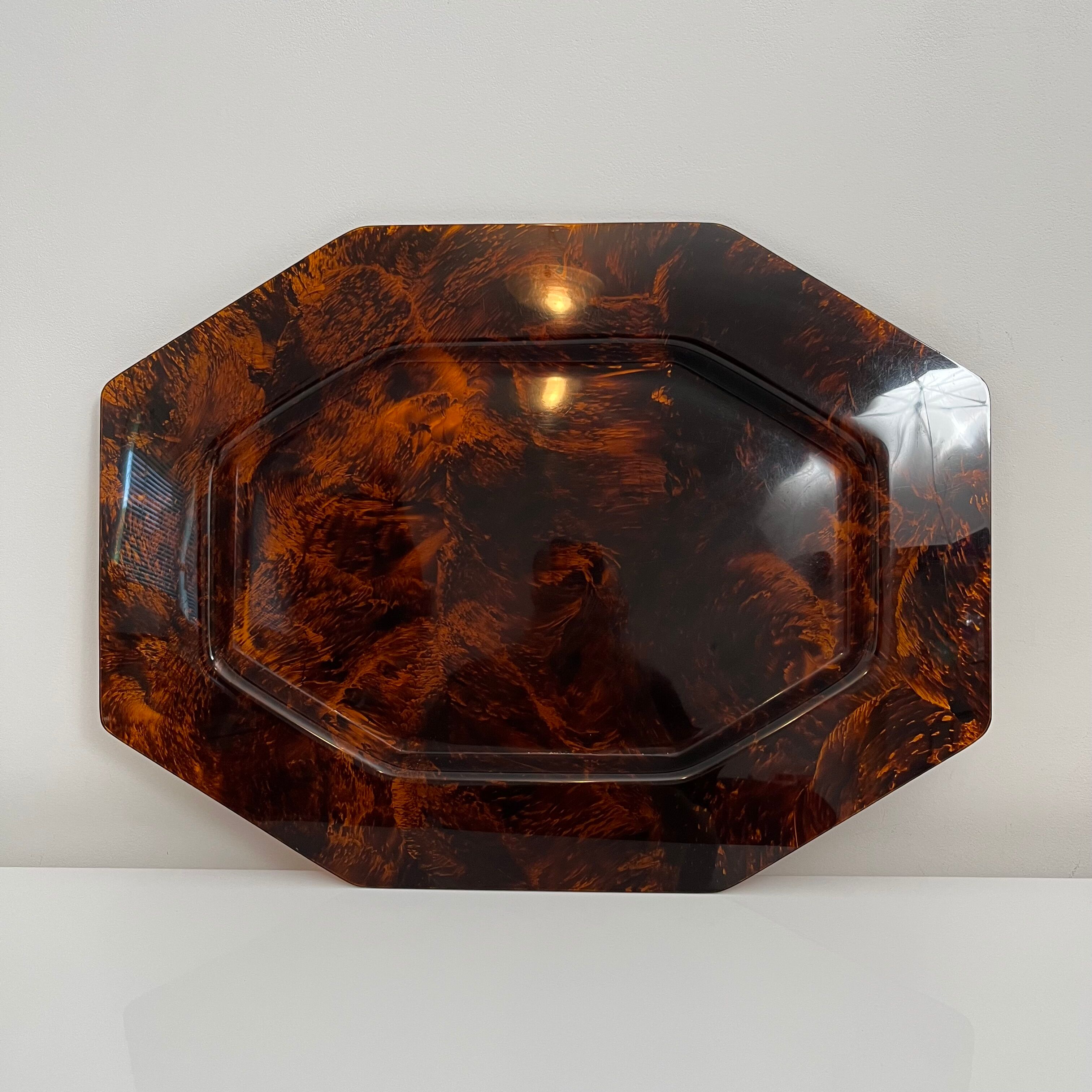 Vintage tortoiseshell hexagonal tortoiseshell serving tray