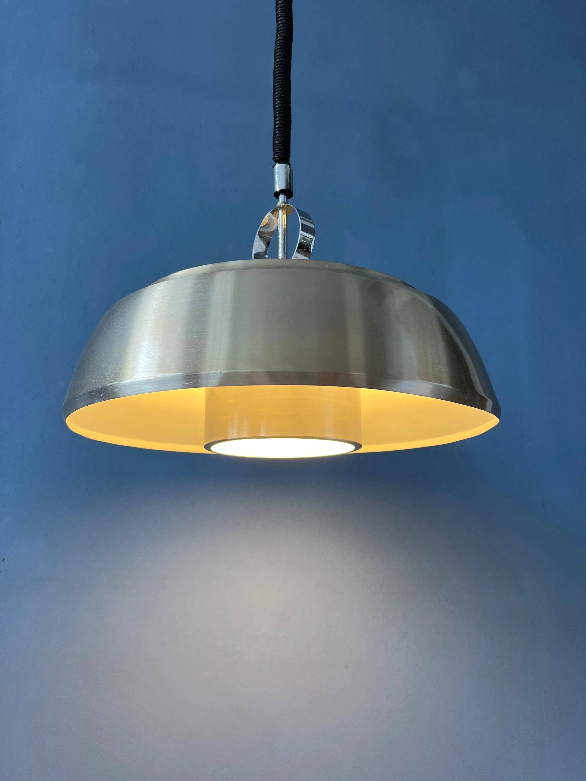 Mid-Century aluminium pendant with orange lacquer