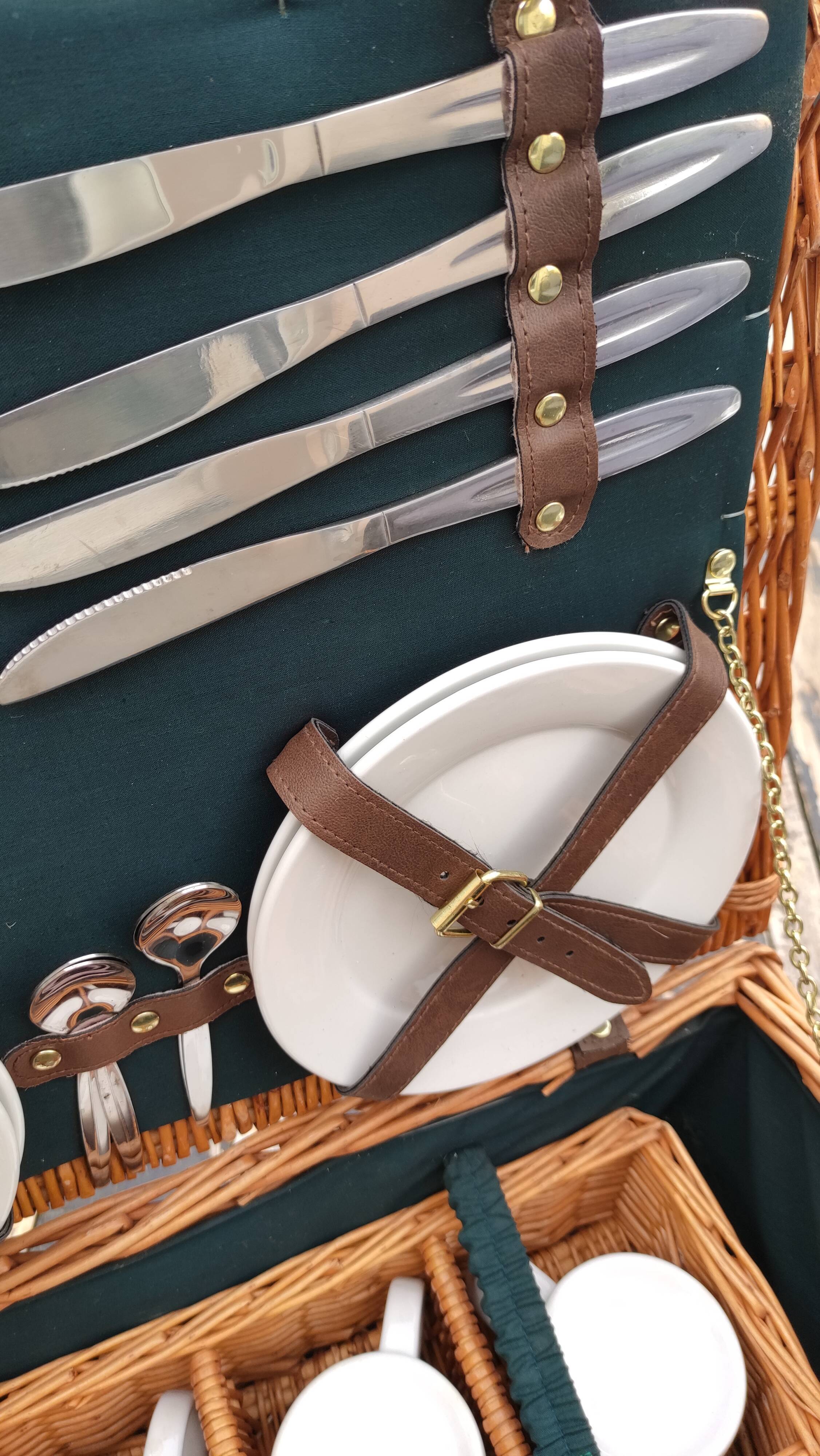 Picnic basket with white porcelain crockery