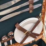 Picnic basket with white porcelain crockery