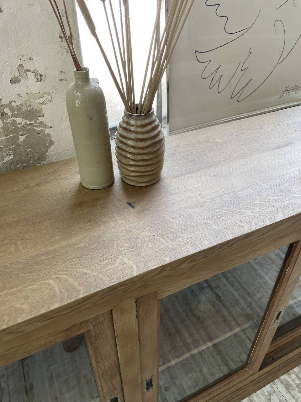 Oak sideboard with glass doors