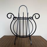 Wrought iron lyre magazine rack from the 50s