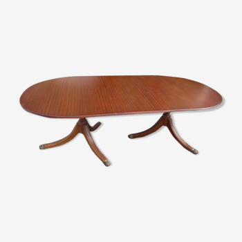 Régence style double piédestal prolongeant table à manger ovale fin des années 70