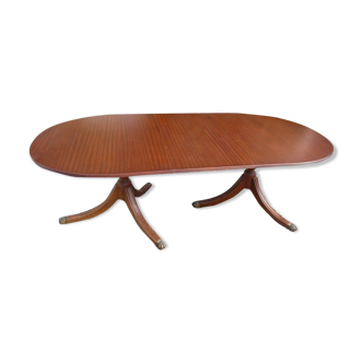 Régence style double piédestal prolongeant table à manger ovale fin des années 70