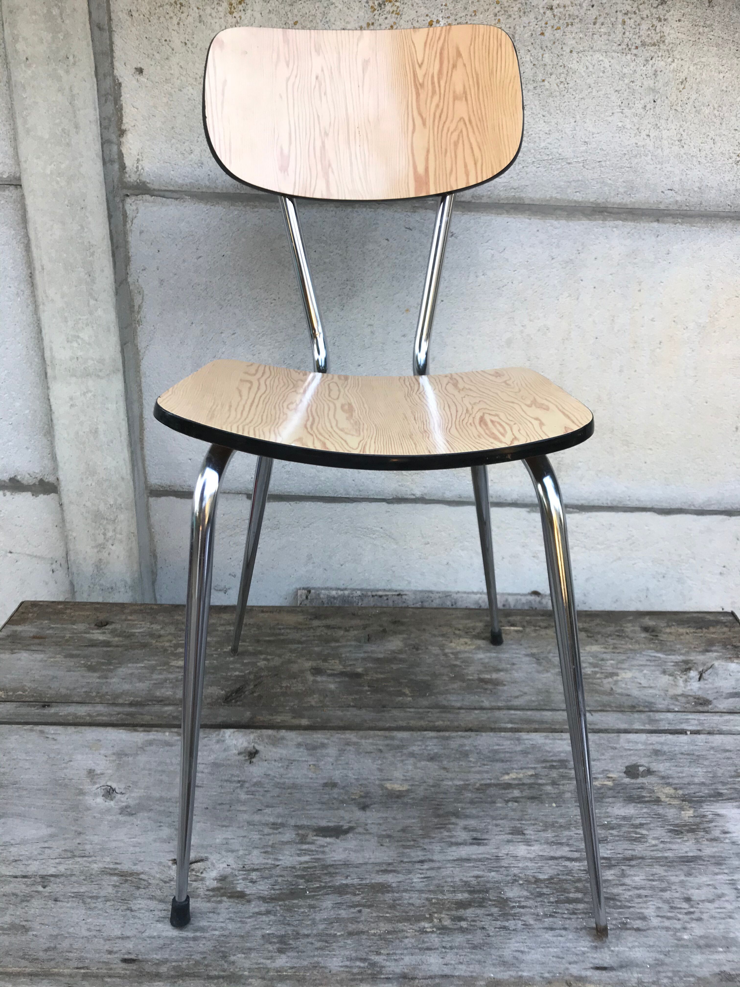 Former formica beige kitchen chair - feet compas metal chromé vintage