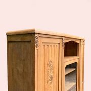 Asymmetrical Art Deco glass-fronted Parisian wardrobe in raw oak, 1930.