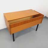 Vintage teak and black metal storage unit / chest on legs from the 70s