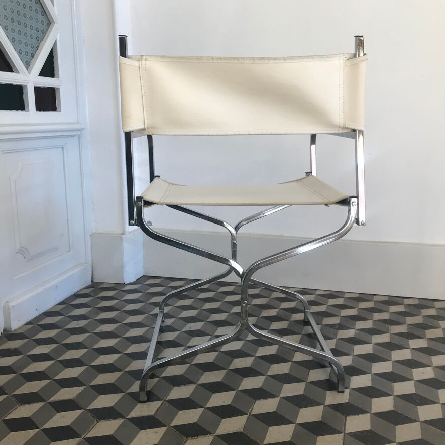 Folding chair chrome metal and imitation leather
