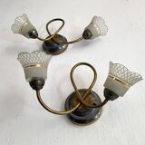 Pair of Art Deco double tulip wall lights