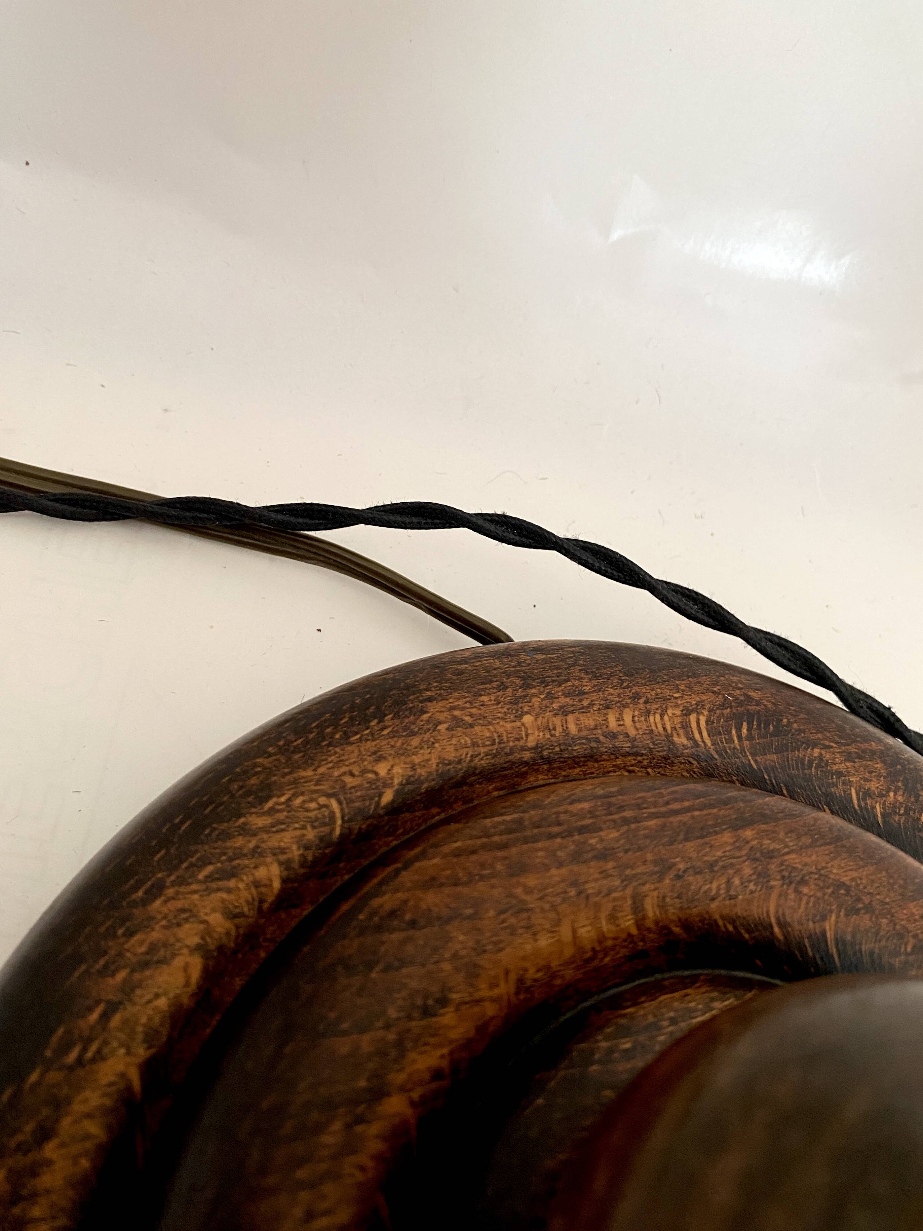 Turned wood lamp with paper shade