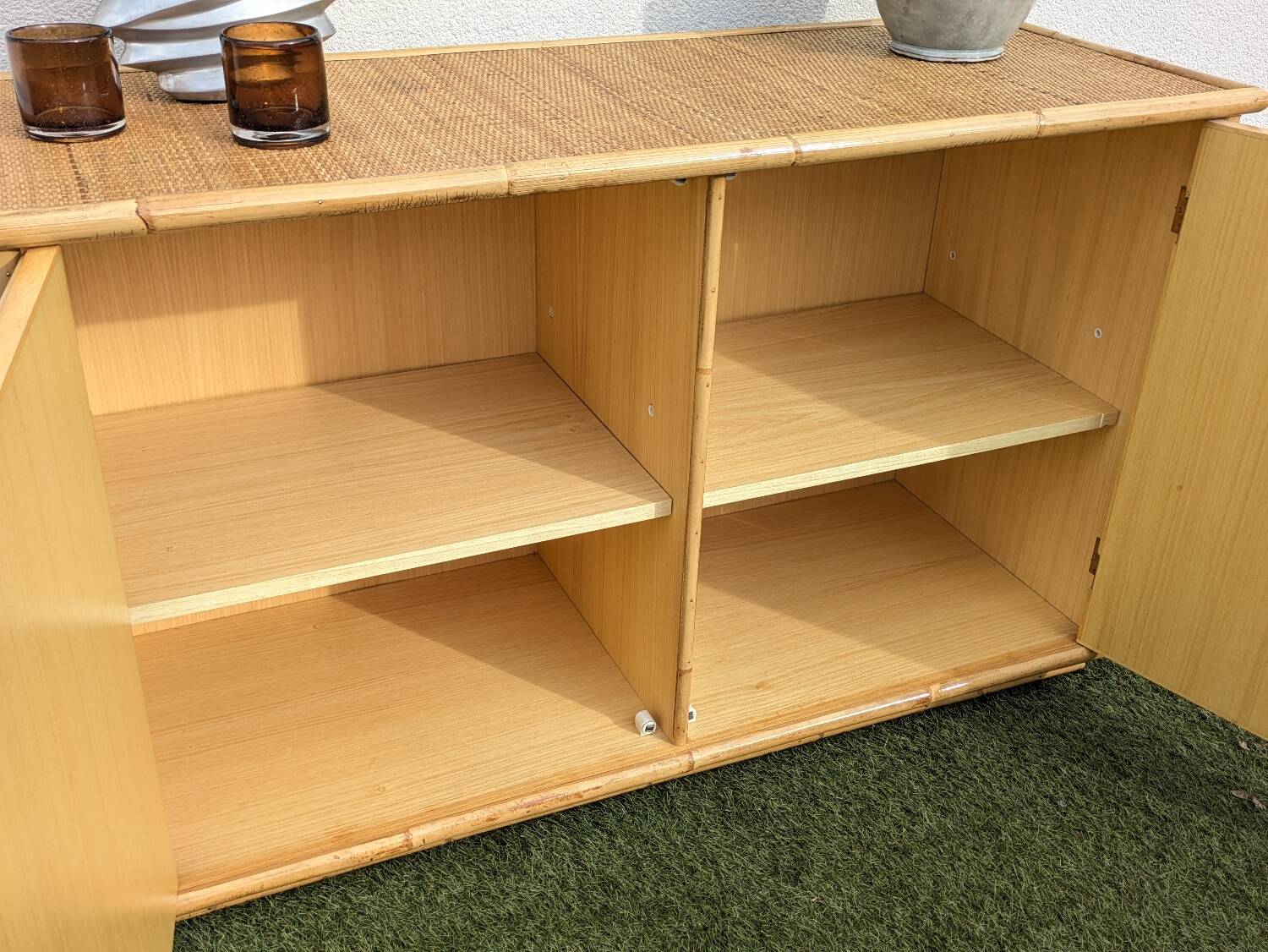 Low buffet / sideboard Dal Vera bamboo rattan vintage 1970s