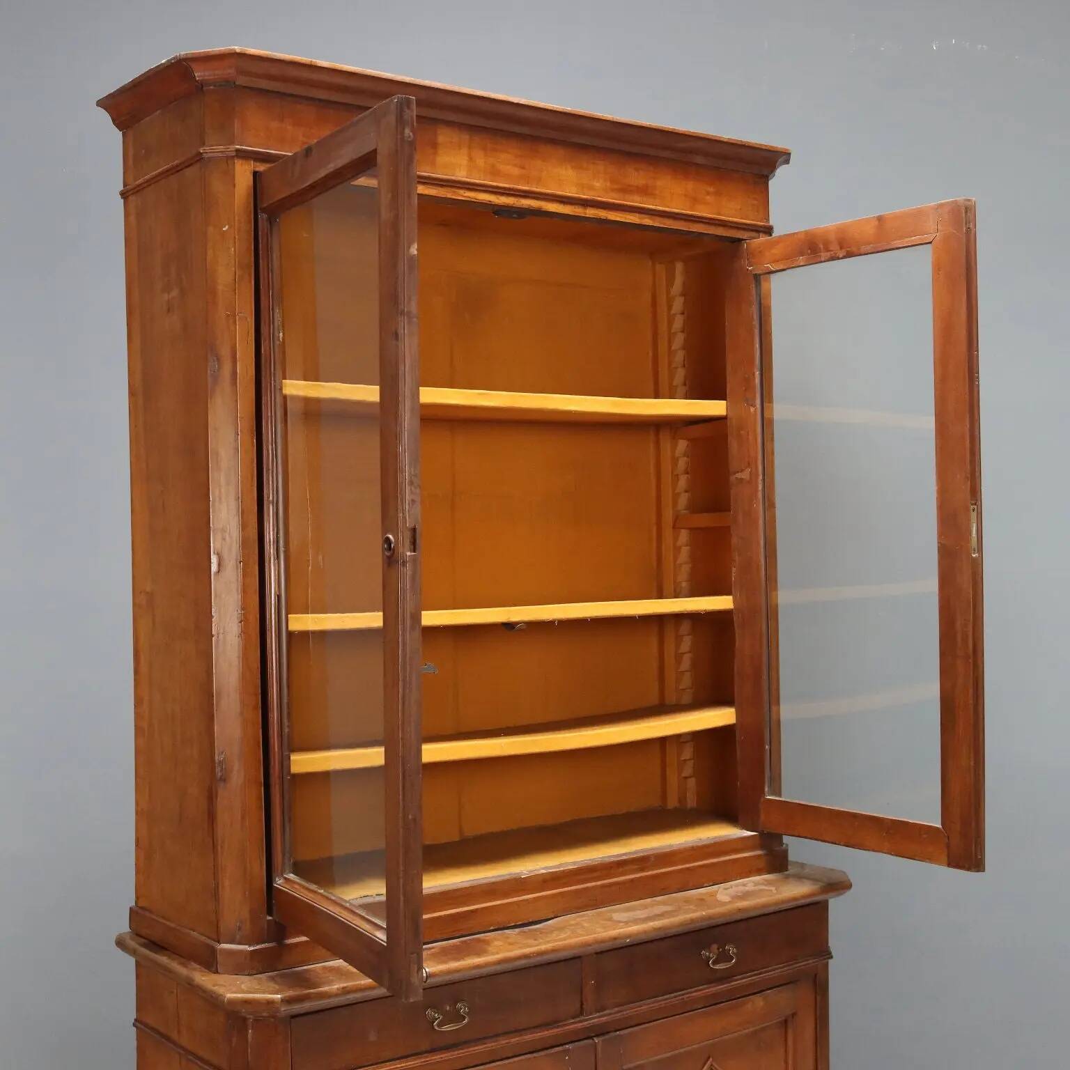 Antique walnut display cabinet, Italy, 19th century