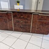 Vintage elm burl and chrome sideboard from the 1970s.