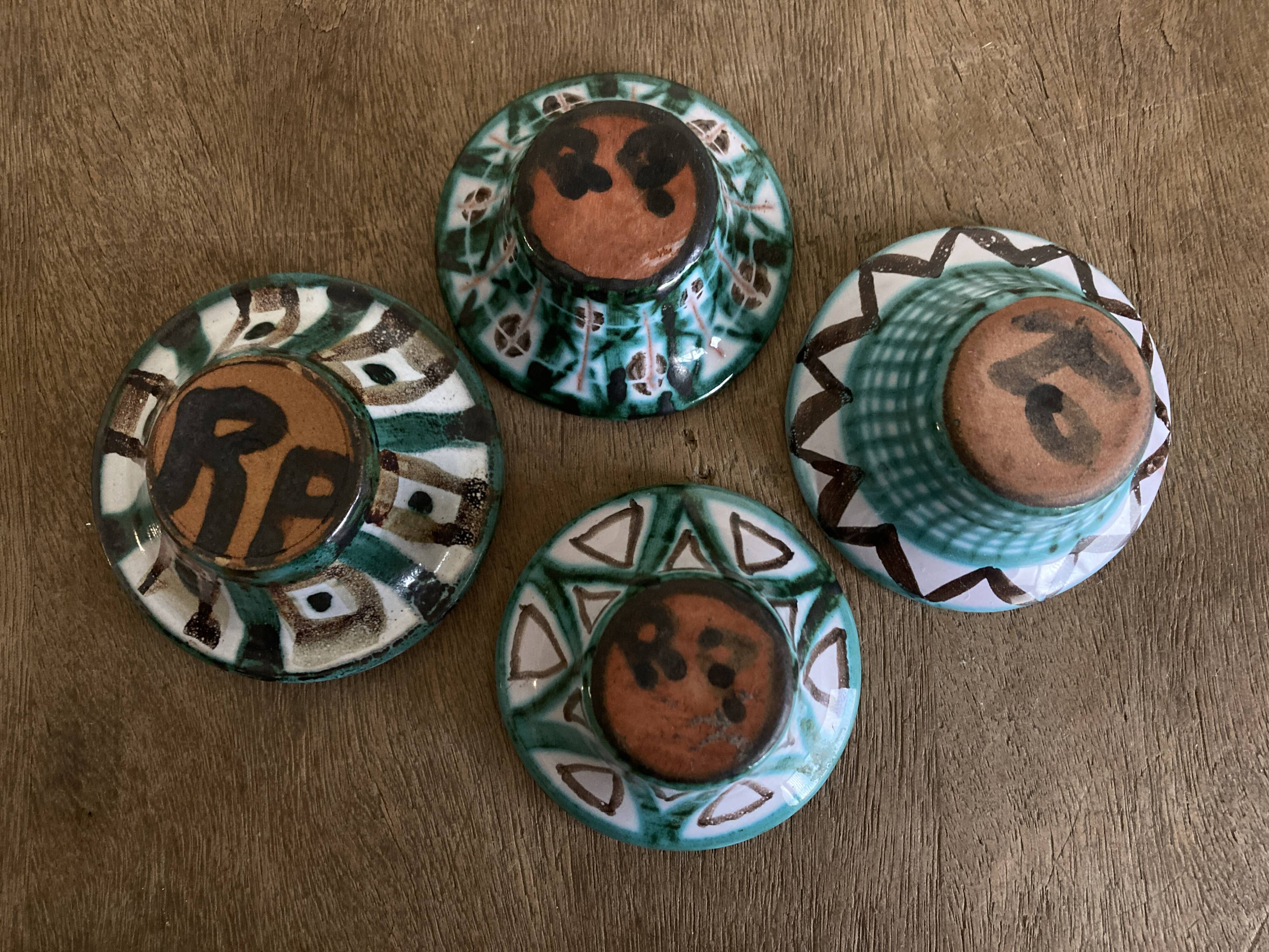 Set of 4 Robert Picault Vallauis 1960 cups