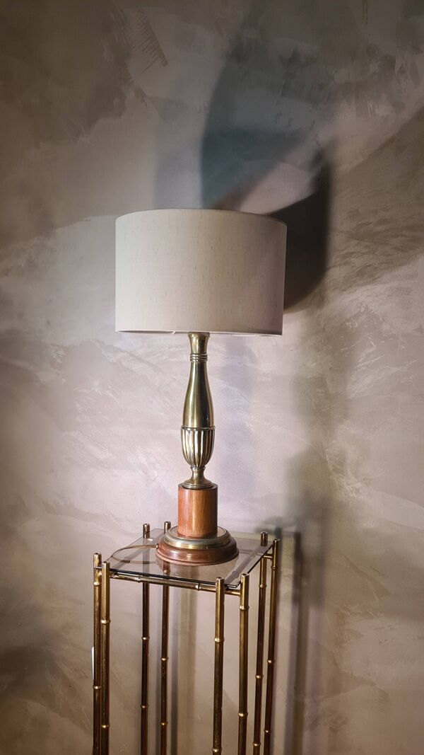 Grande lampe classic de luxe bronze et bois