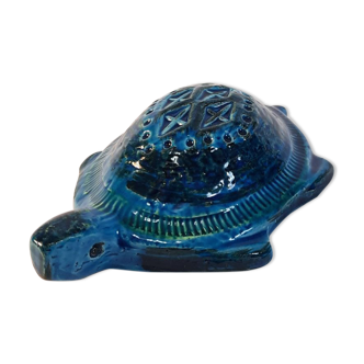 Vintage turtle paperweight, Bitossi, Aldo Londi, Rimini blue.