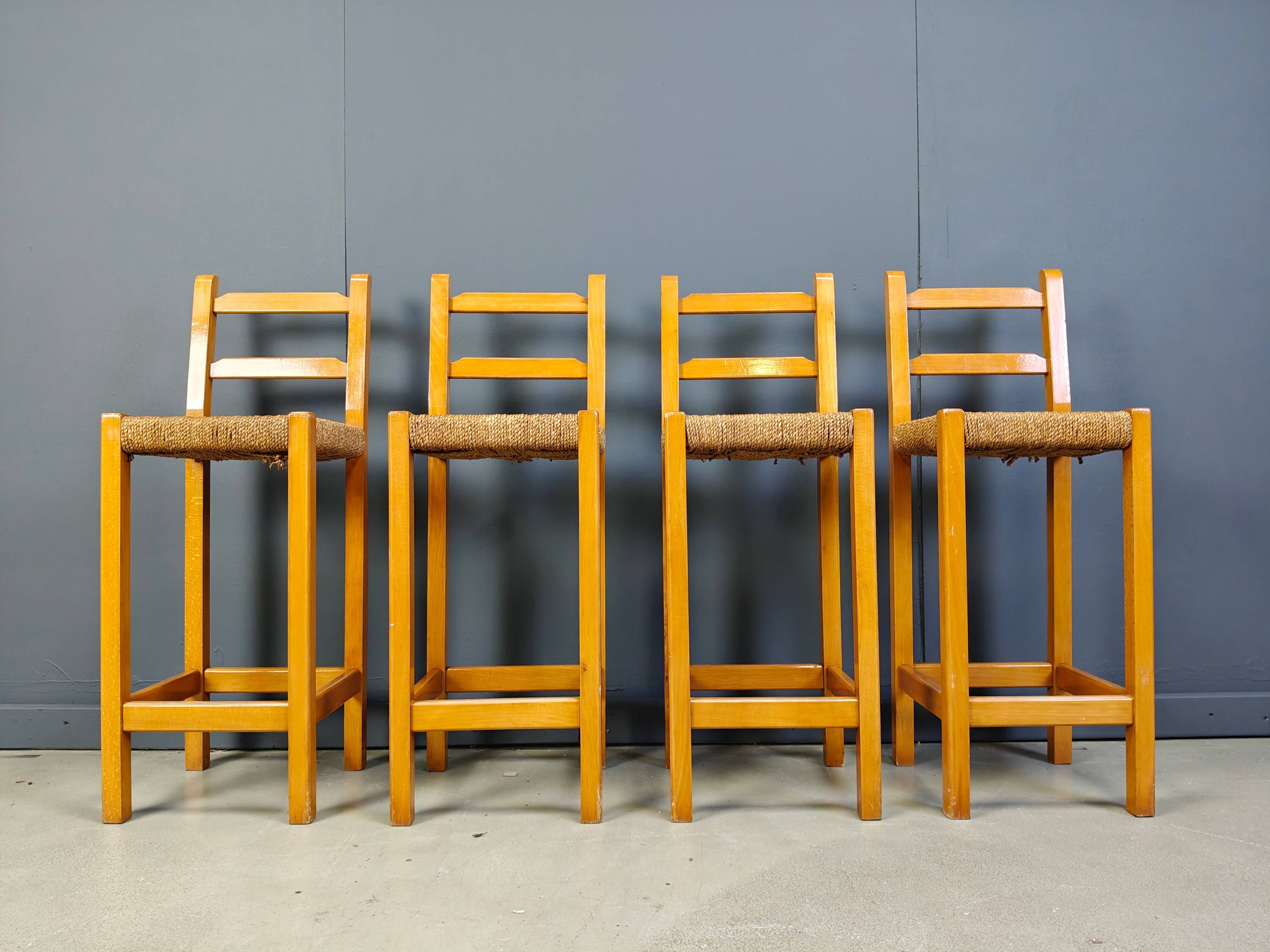 Vintage oak and papercord bar stools, 1960s - vintage bar stools