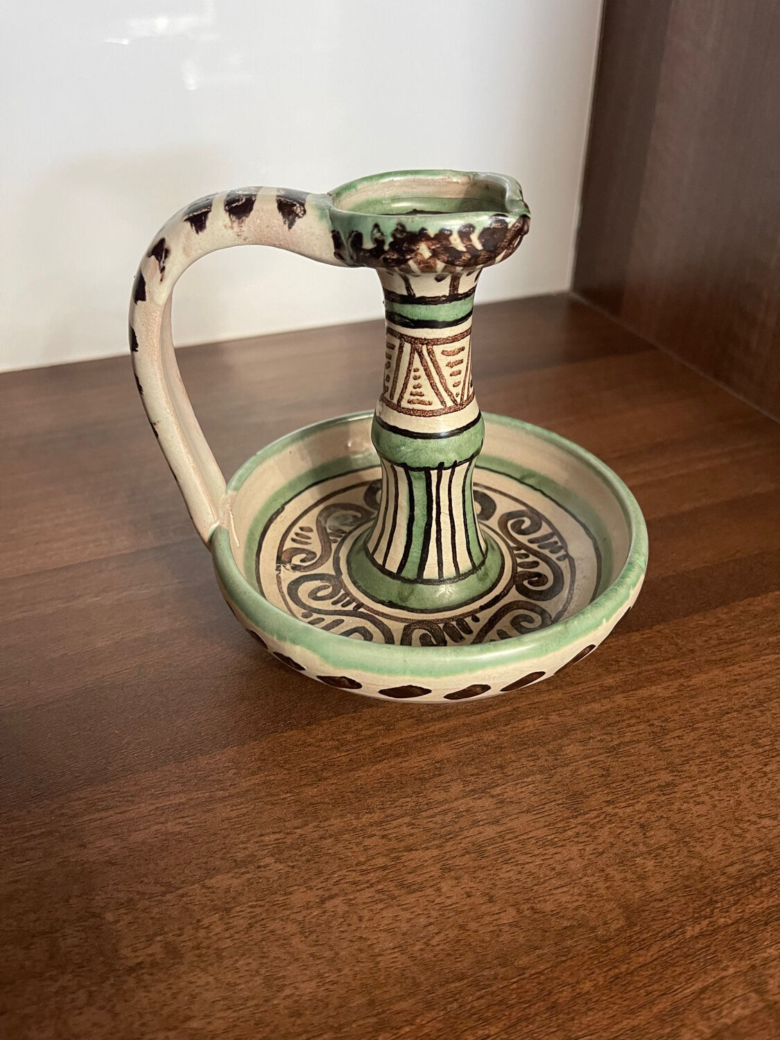 Hand candle holder "Rat de cave" in Safi ceramic, signed Punter