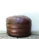 Pouf rond en patchwork de cuir marron foncé, années 70