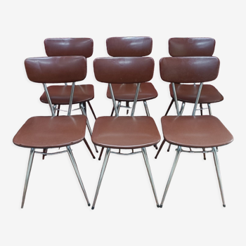 6 vintage, skaï and metal chairs