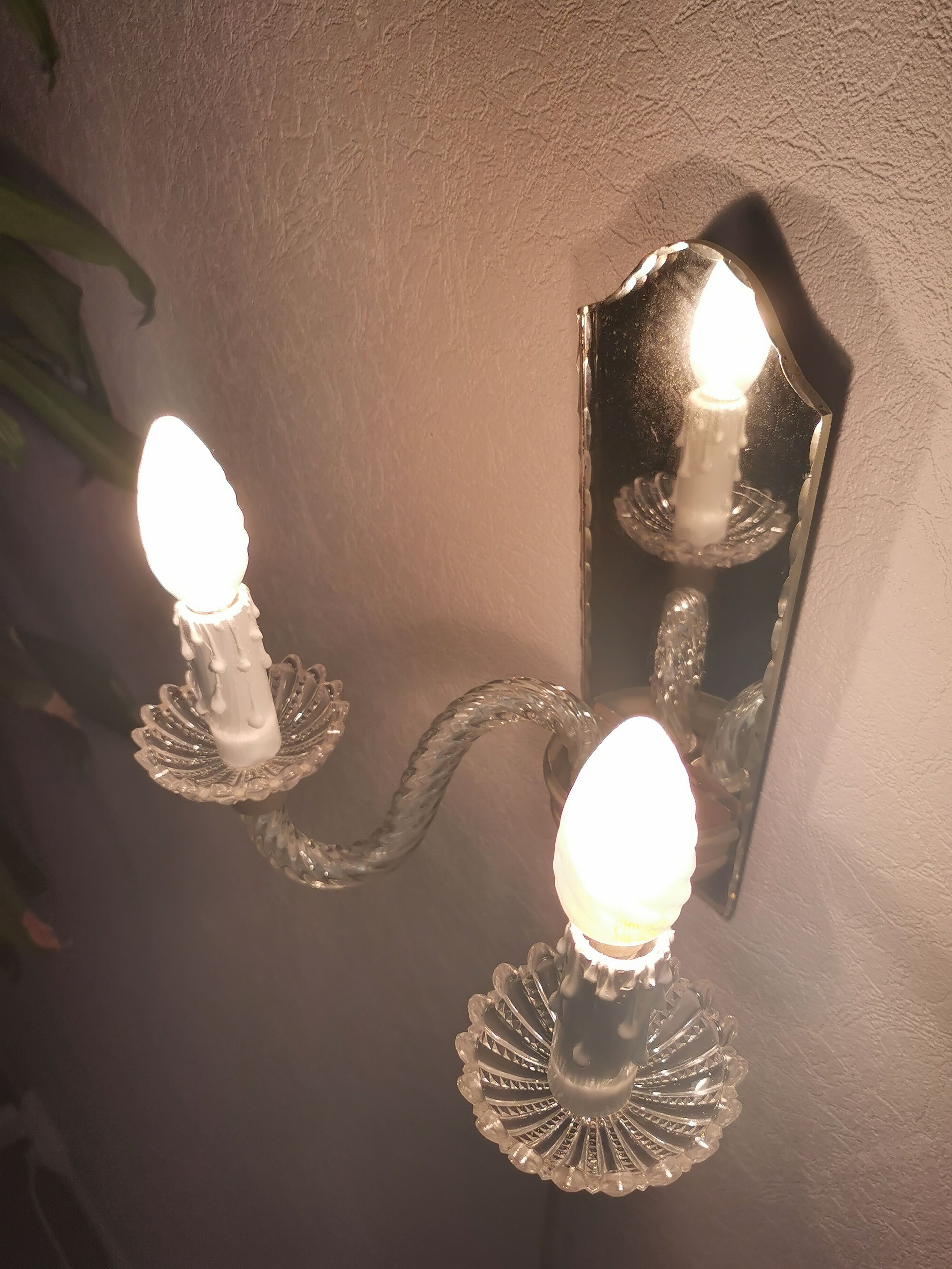 Wall applique, two-pointed glass chandelier, chiseled mirror and steel, 20th