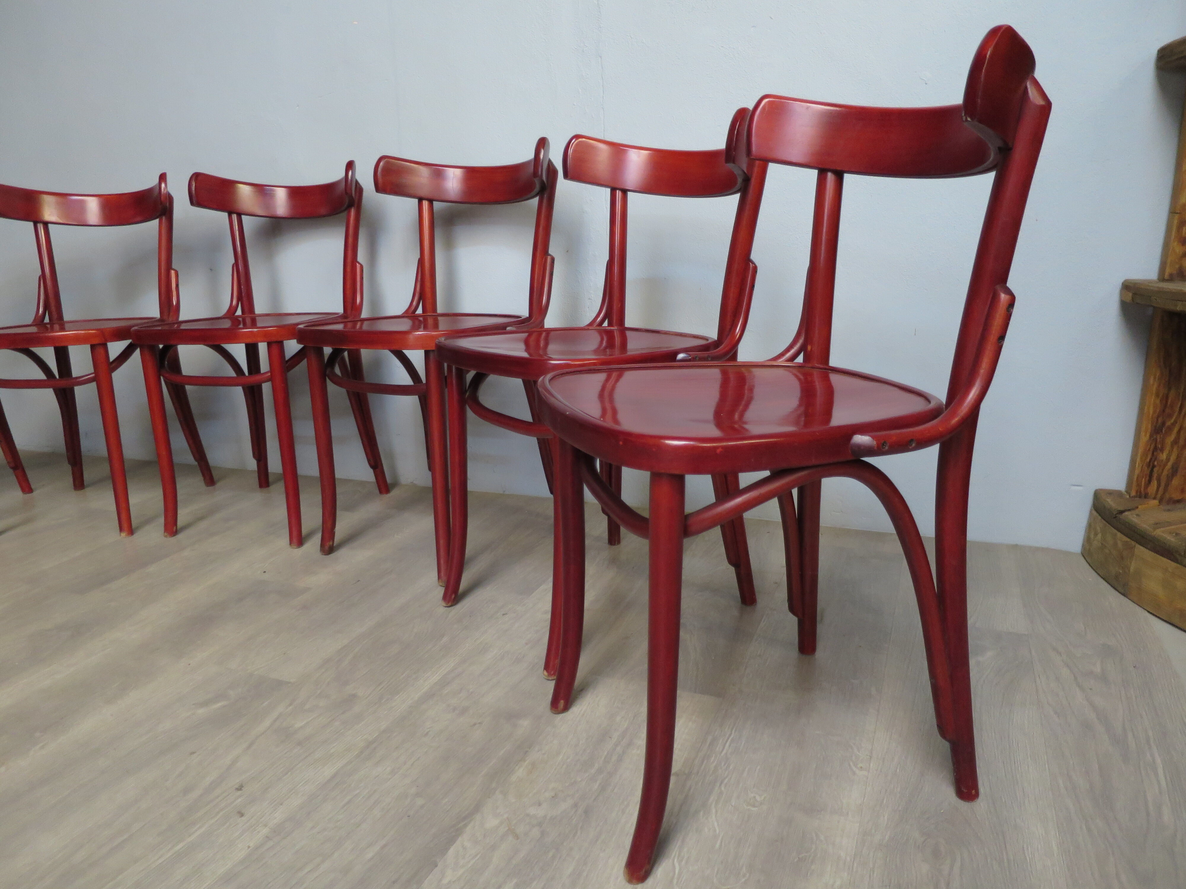 Set of 6 bistro chairs in curved wood
