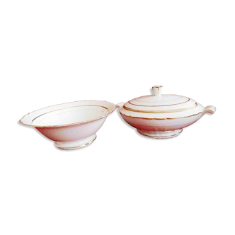 WHITE AND GOLD TUREEN AND SALAD BOWL