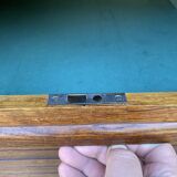 1970 oak office storage cabinet with curtains.