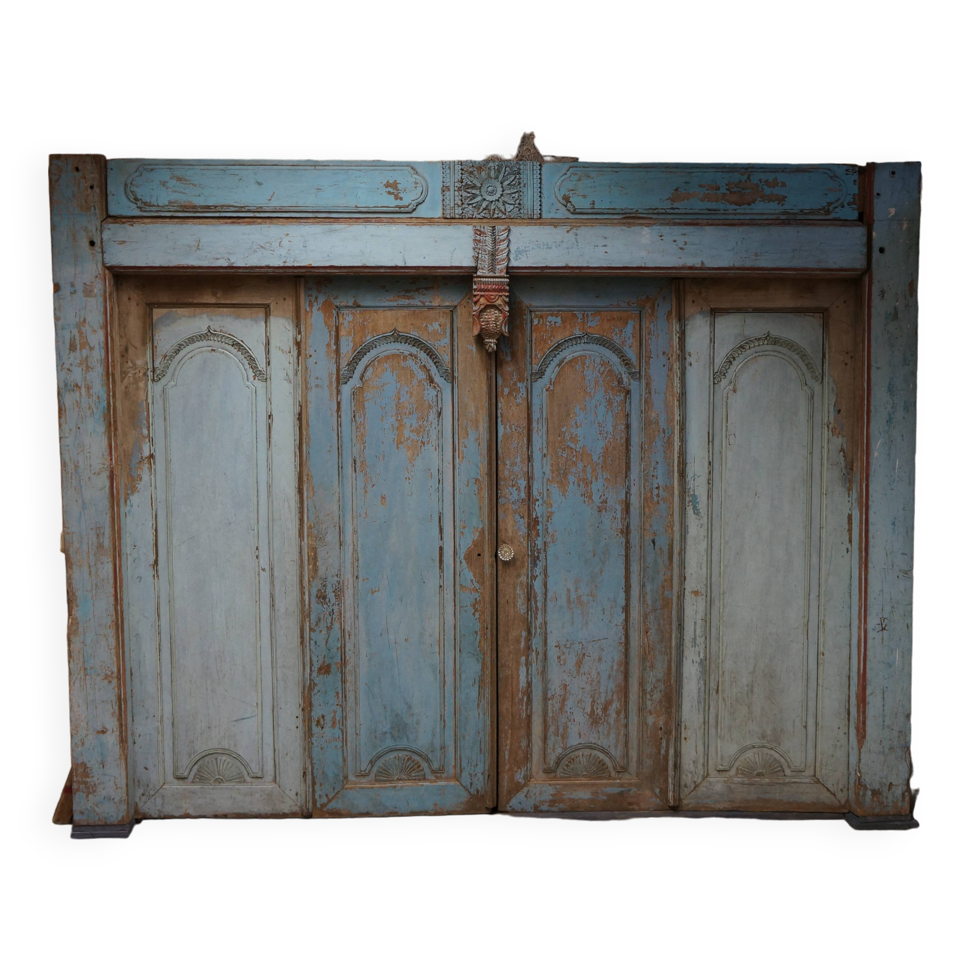 Antique Balinese Carved Doors in Azur Blue, Indonesia