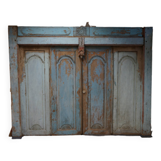 Antique Balinese Carved Doors in Azur Blue, Indonesia
