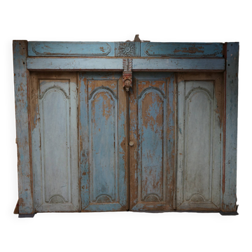 Antique Balinese Carved Doors in Azur Blue, Indonesia