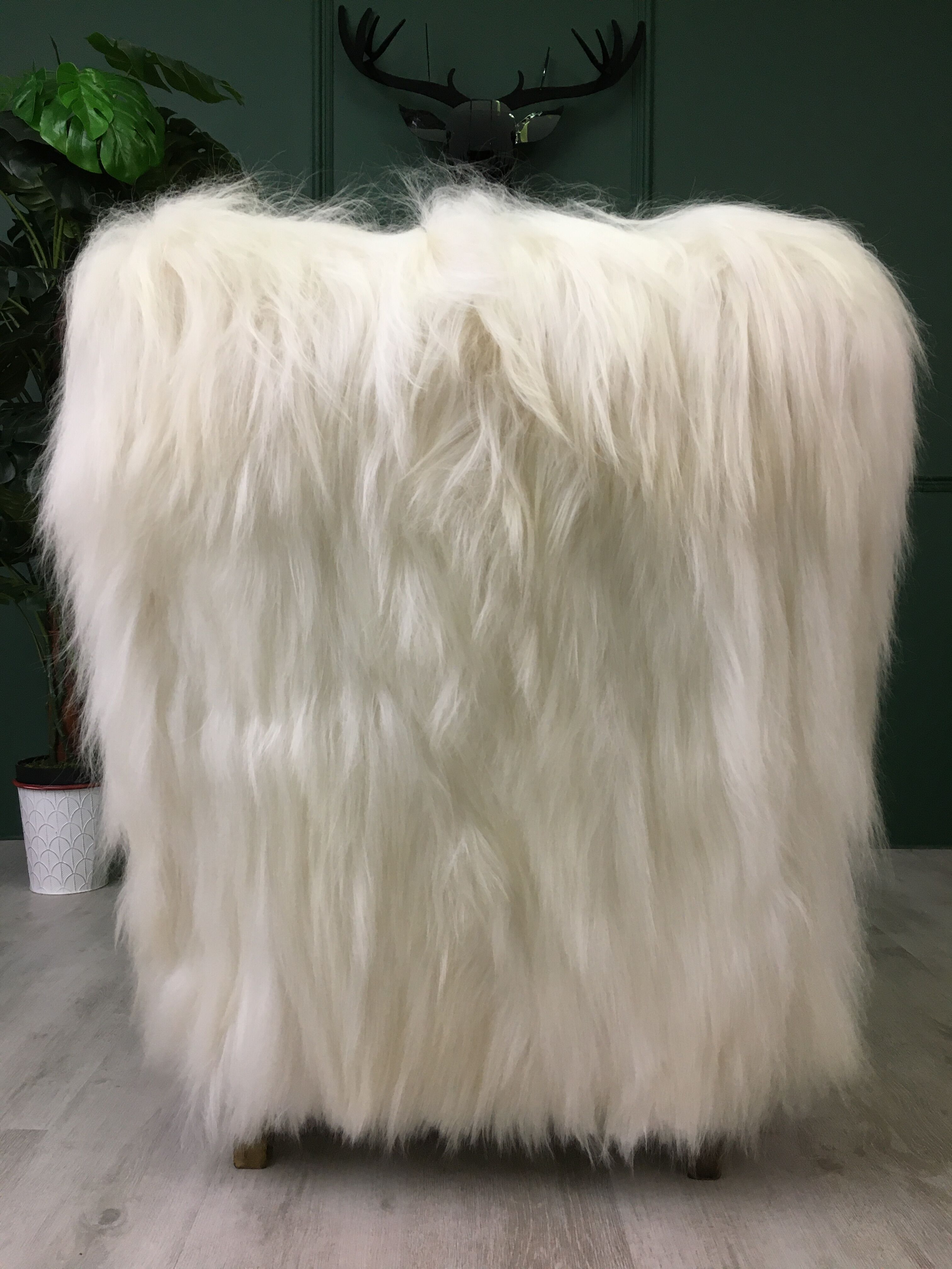 White fluffy sheepskin bentwood armchair halabala
