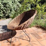 Vintage 1950s rattan and wrought iron basket armchair