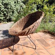 Fauteuil Corbeille en rotin et fer forgé 1950 vintage