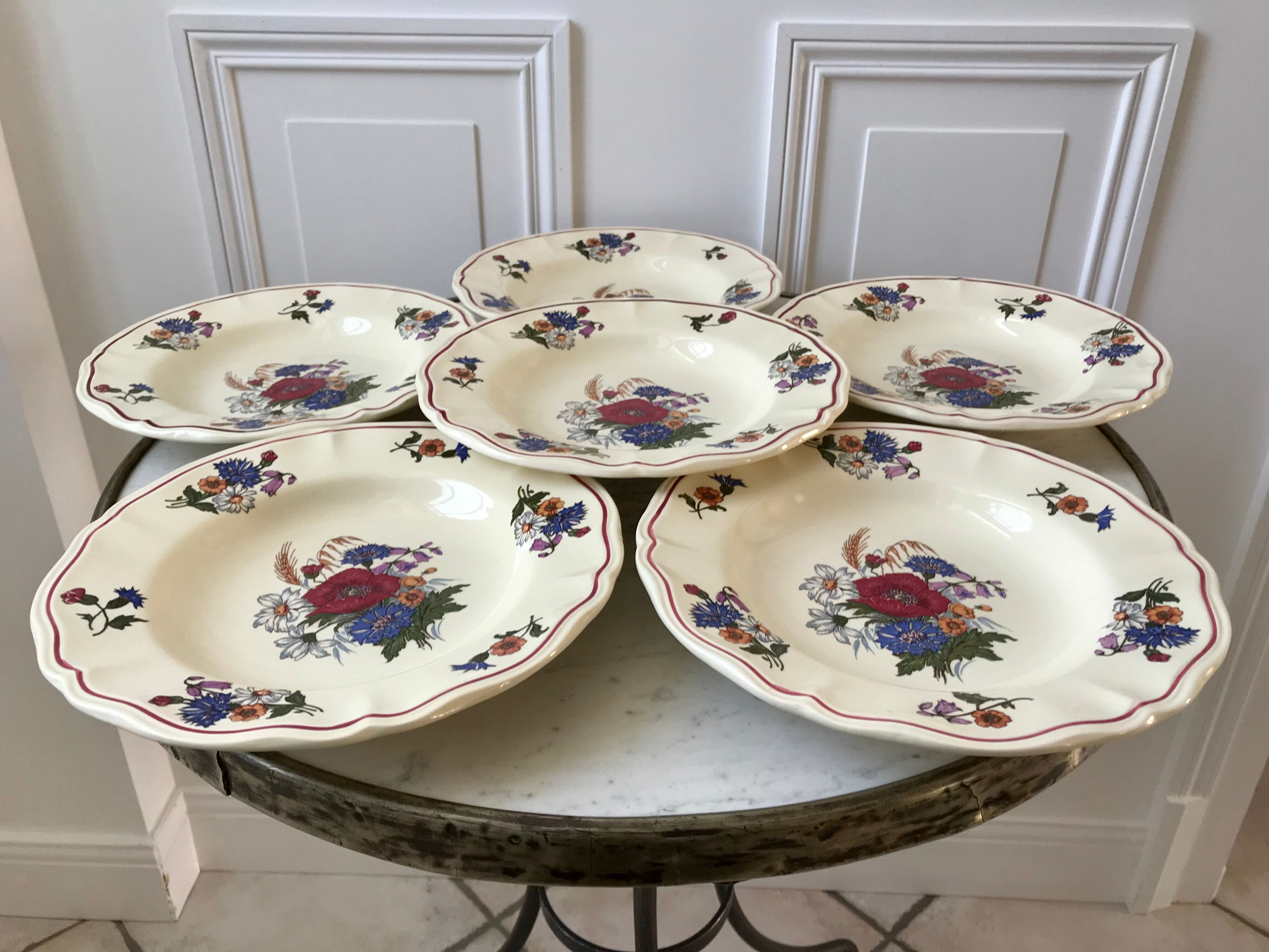Set of 6 hollow plates Digoin Sarreguemines model Agreste 50s