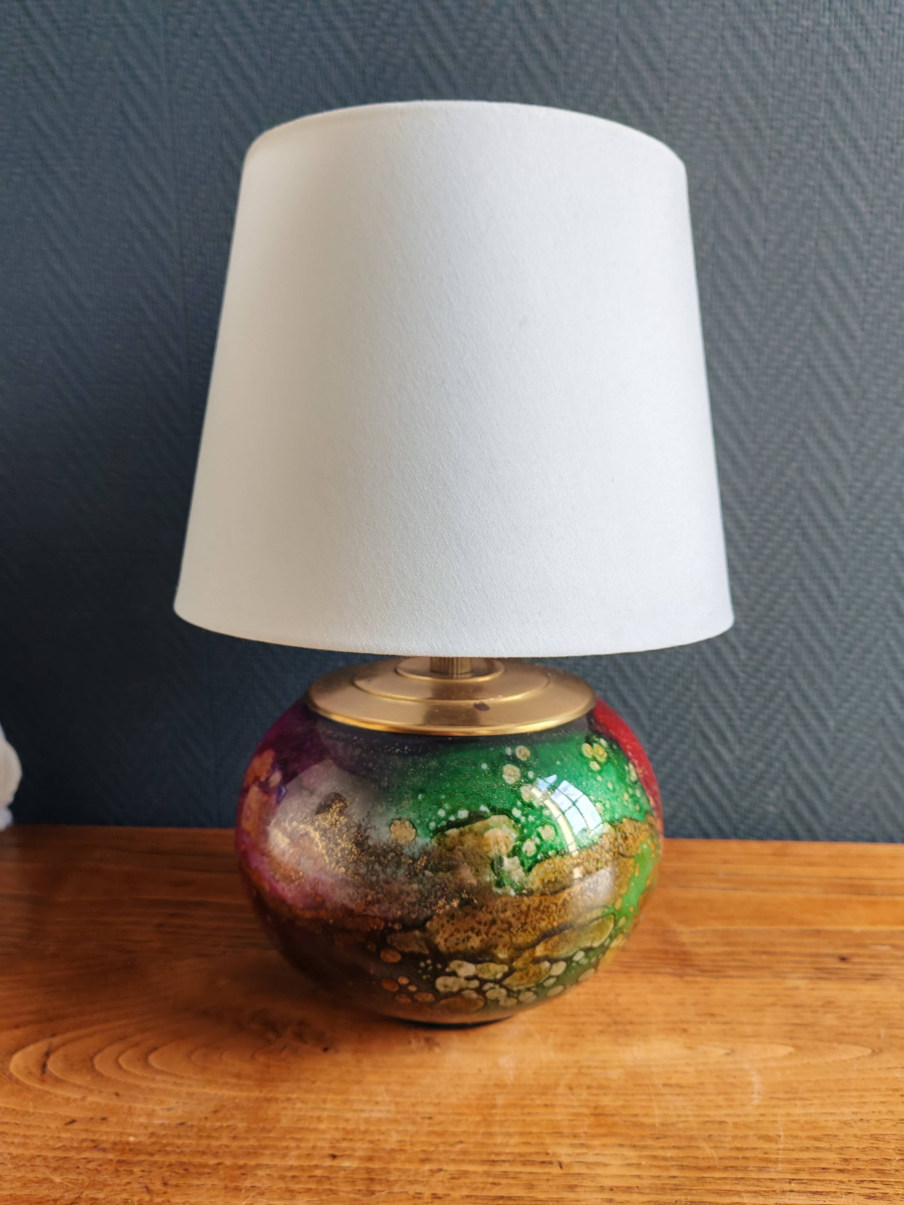 Lamp "Laque Line" Jean-Noël Bouillet (JNB) - Painted Glass Globe Signed