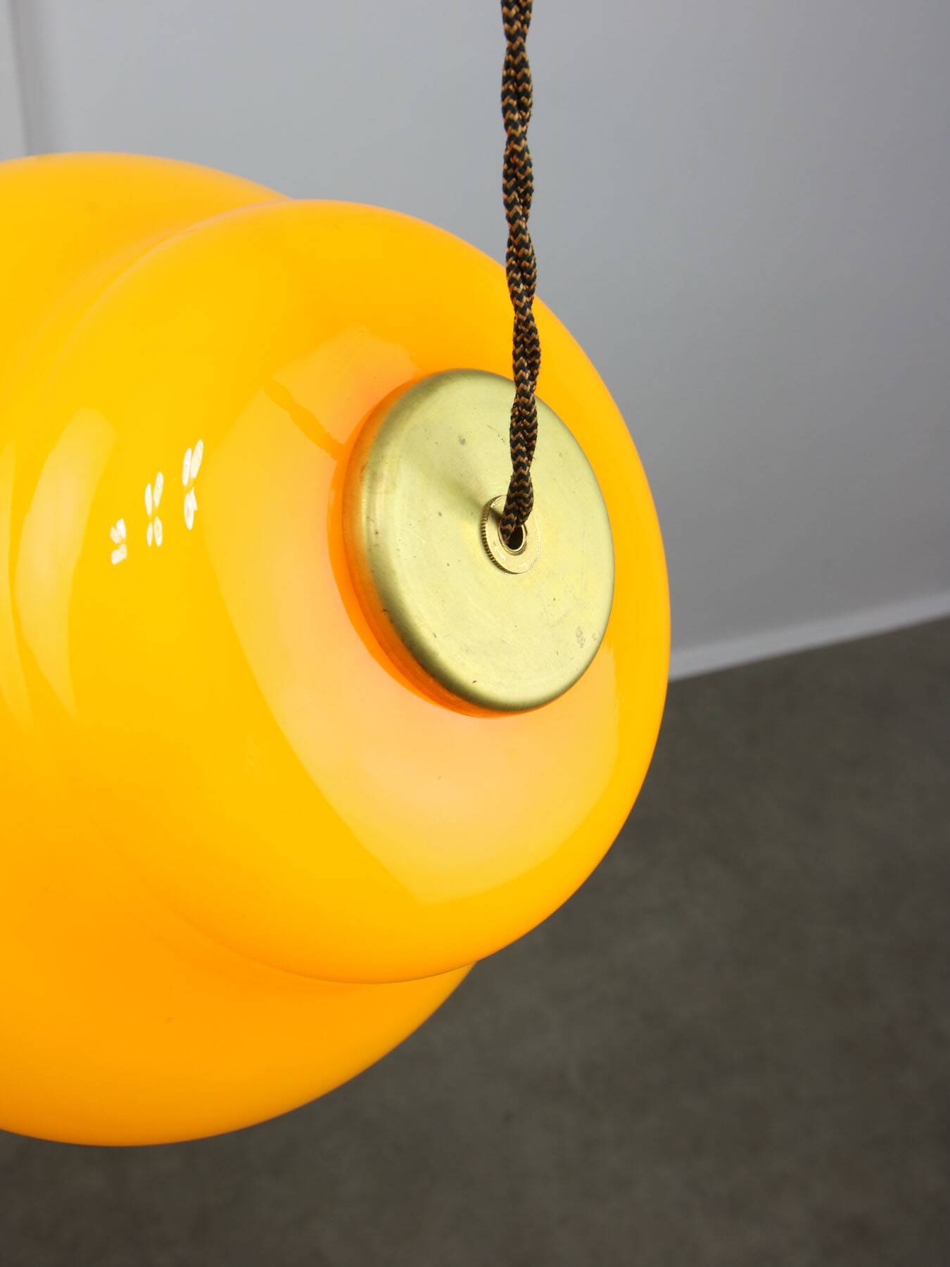 Mid-Century Italian Yellow Glass and Brass Pendant Lamp