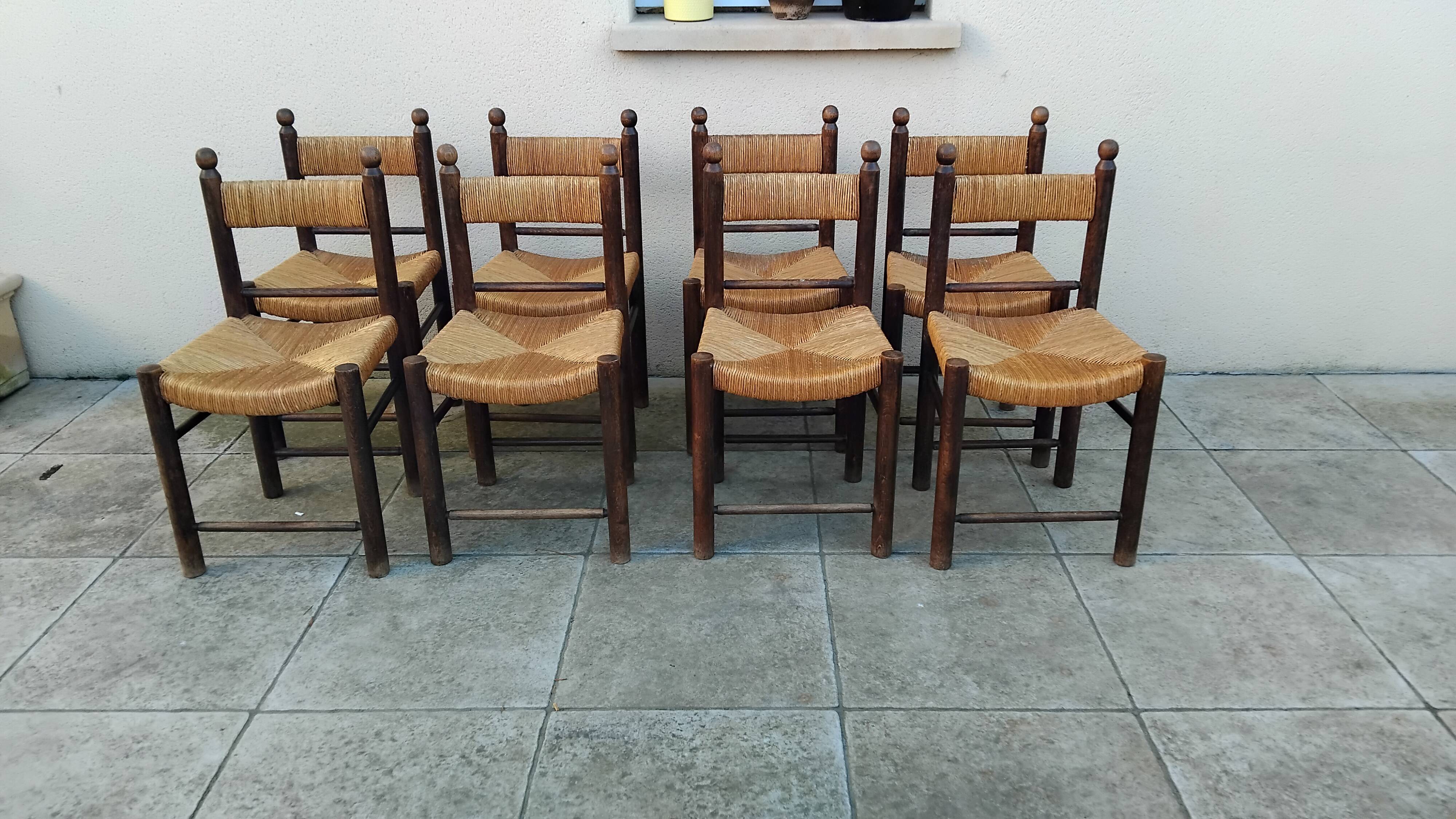 8 vintage straw chairs from the 1950s.