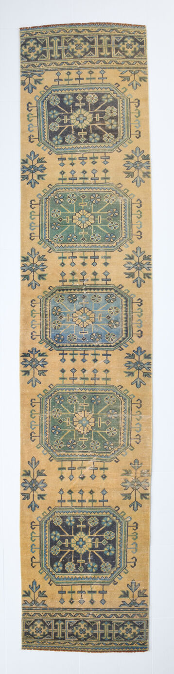 Pale orange & blue turkish runner rug 72x341cm