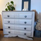 Vintage art deco chest of drawers in wood and marble mustache foot