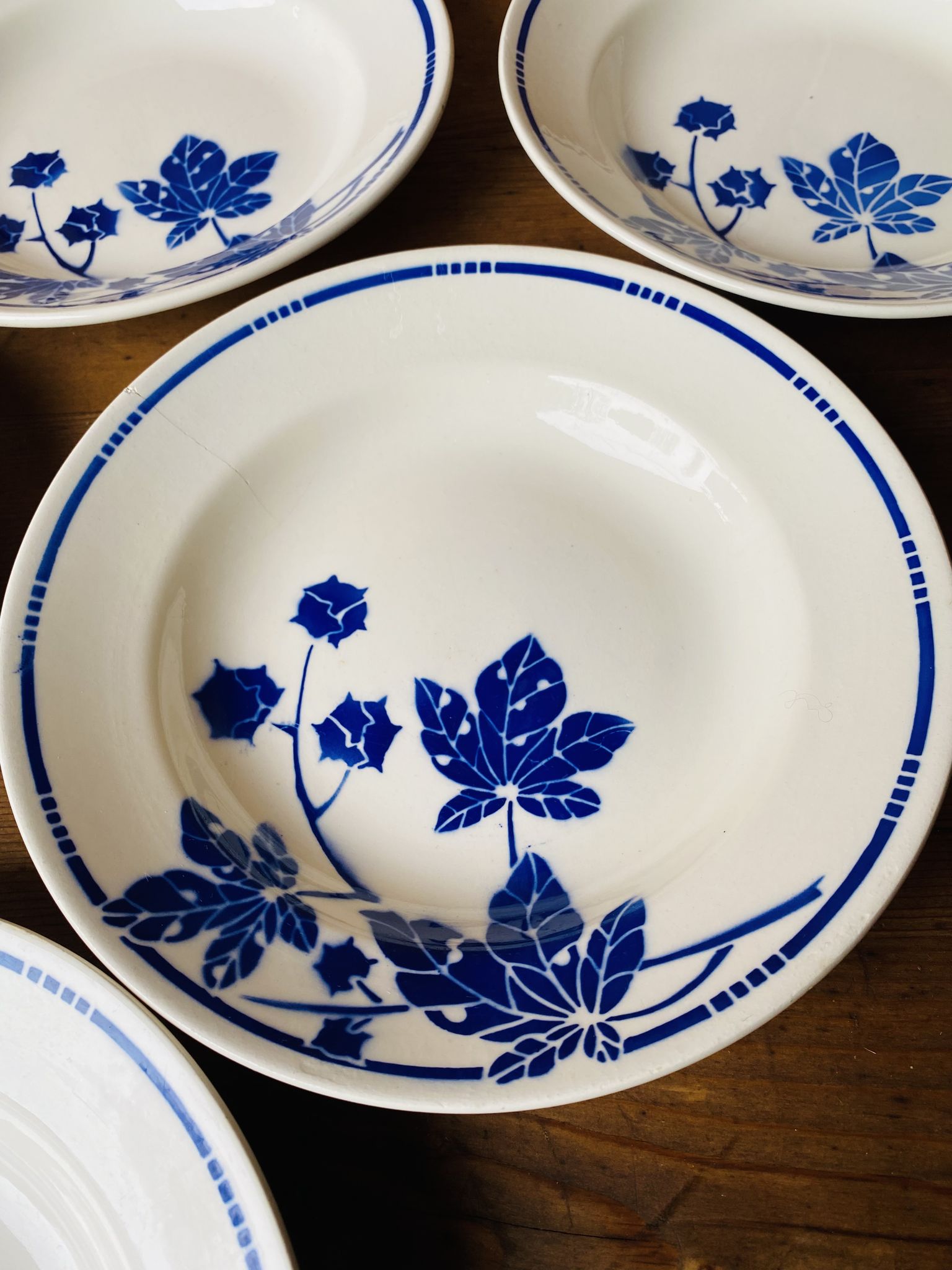 Set of 6 old hollow plates Badonvilleliers blue flower pattern
