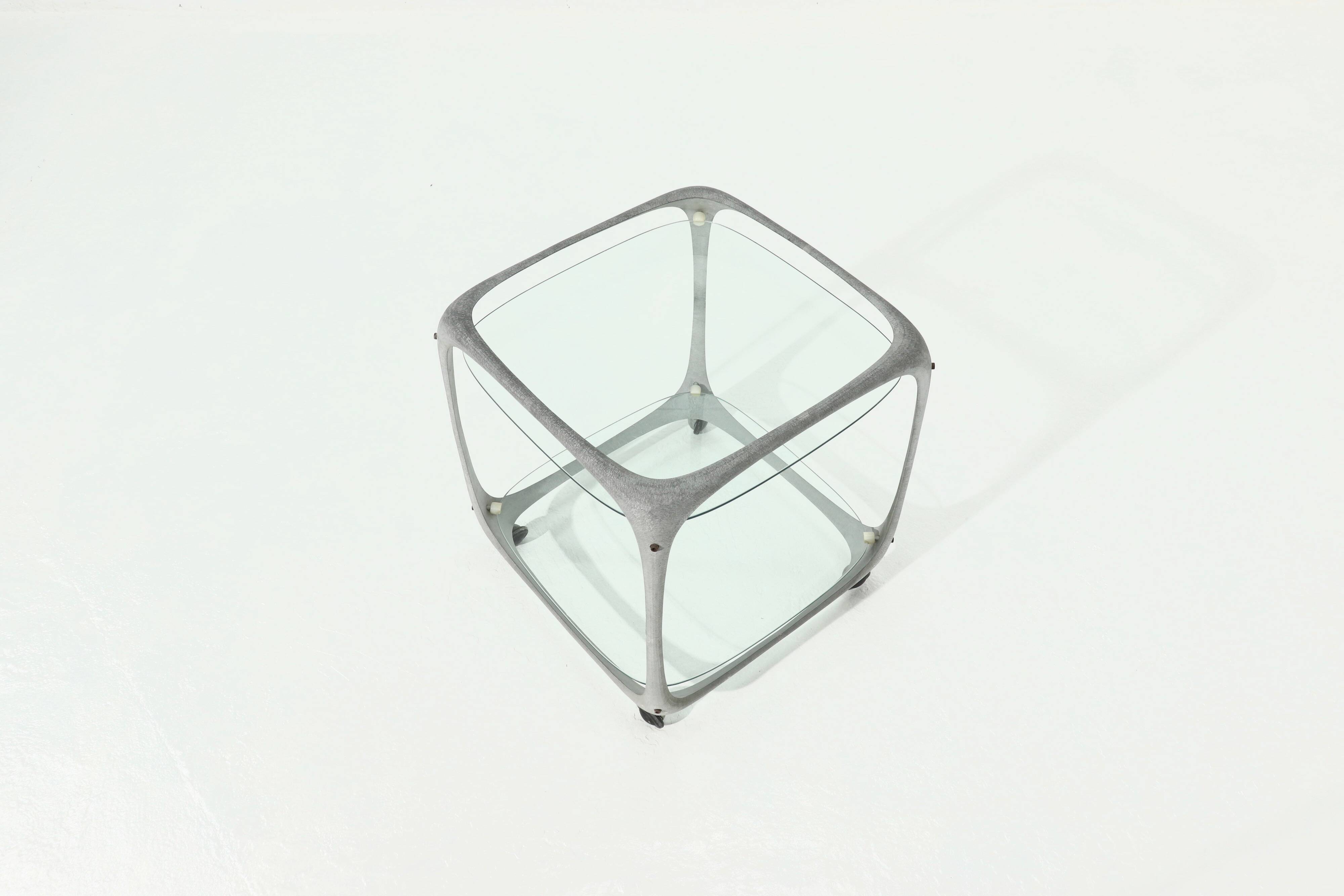 Italian Cast Aluminium Cube Bar Trolley by Lorenzo Burchiellaro 1970s